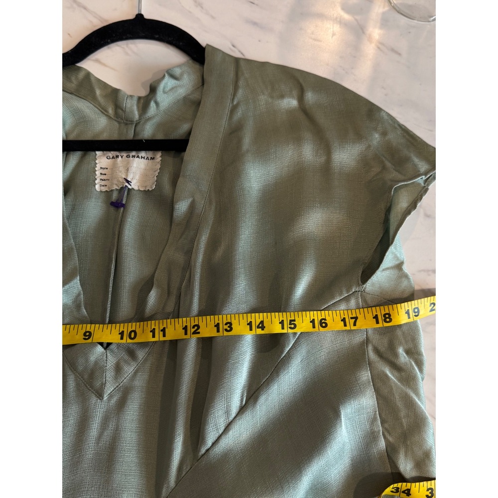Gary Graham Sage Green Draped V-Neck Avant-Garde Cocoon Dress Size 4 - Picture 5 of 6